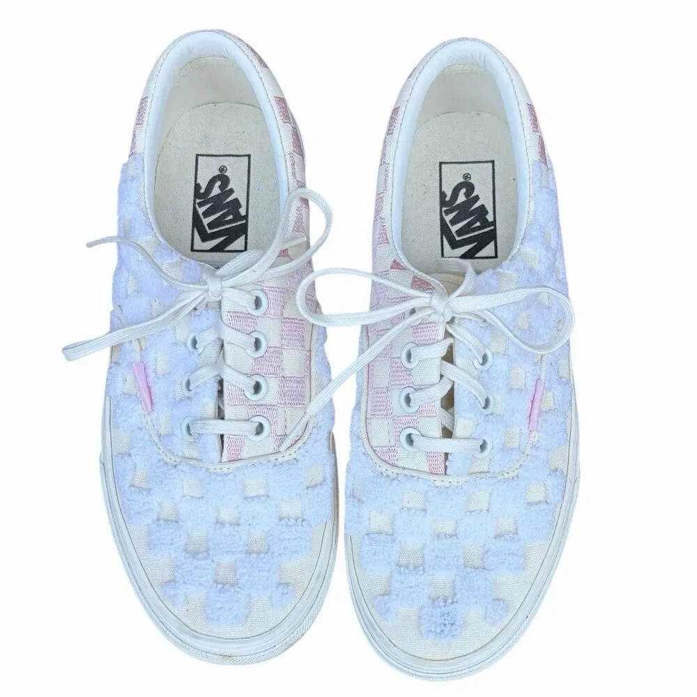 Vans Era Chenille Check Sneakers Snow White Pink 7.5 Retro Bowling Y2K